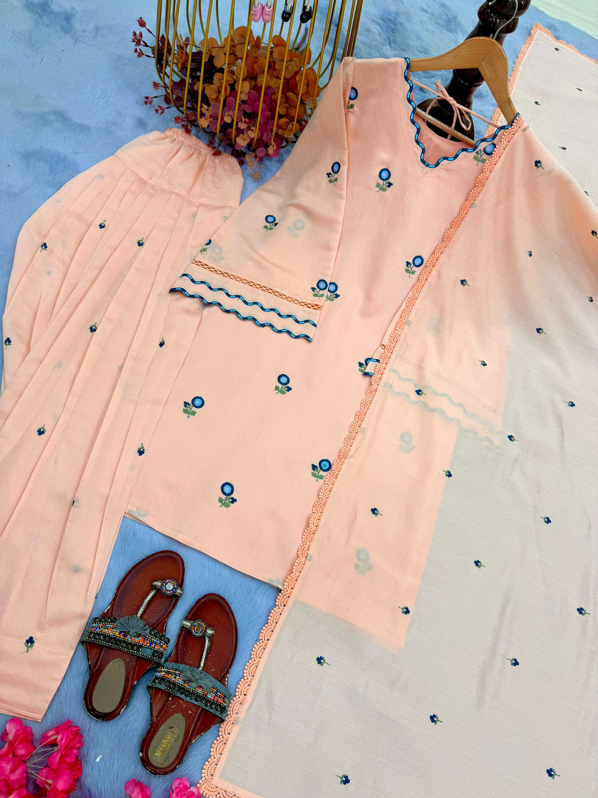 Satin Embroidery Suit