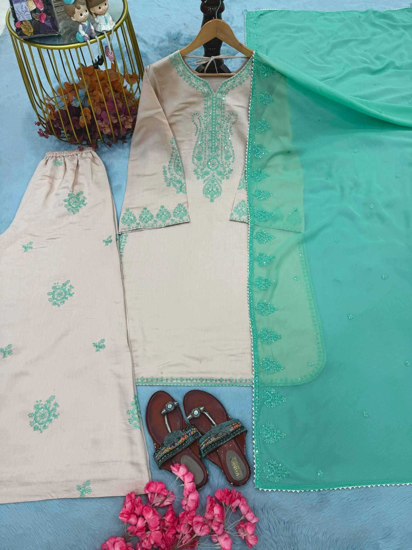 Heavy Roman Silk Embroidery Suit