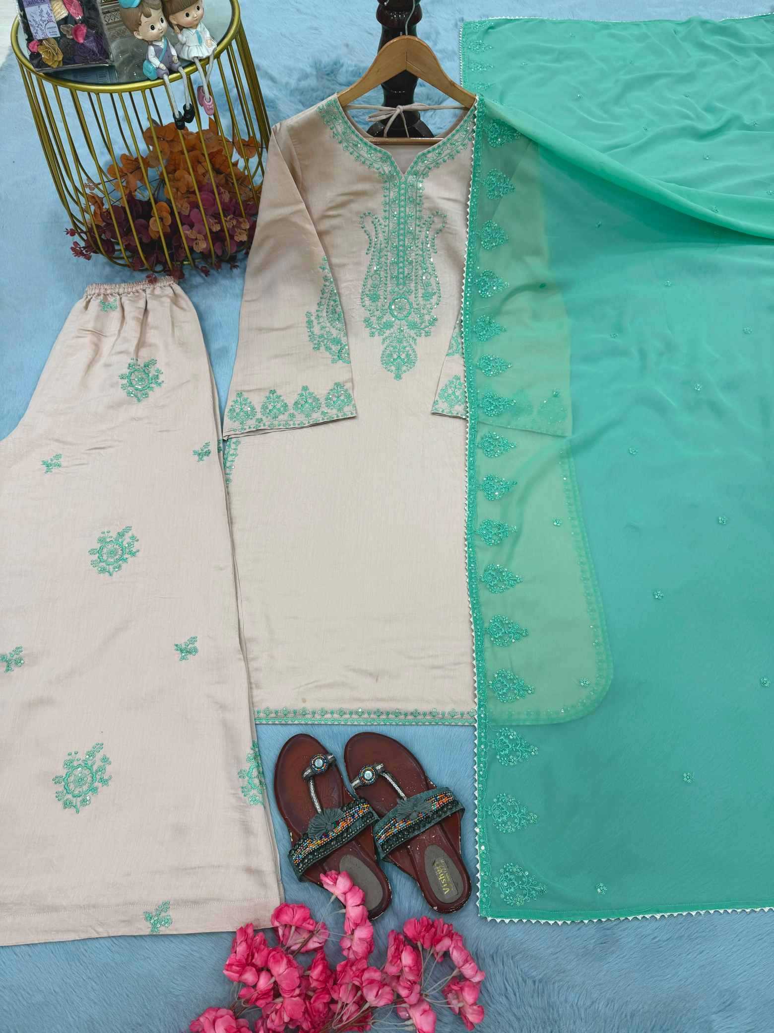 Heavy Roman Silk Embroidery Suit