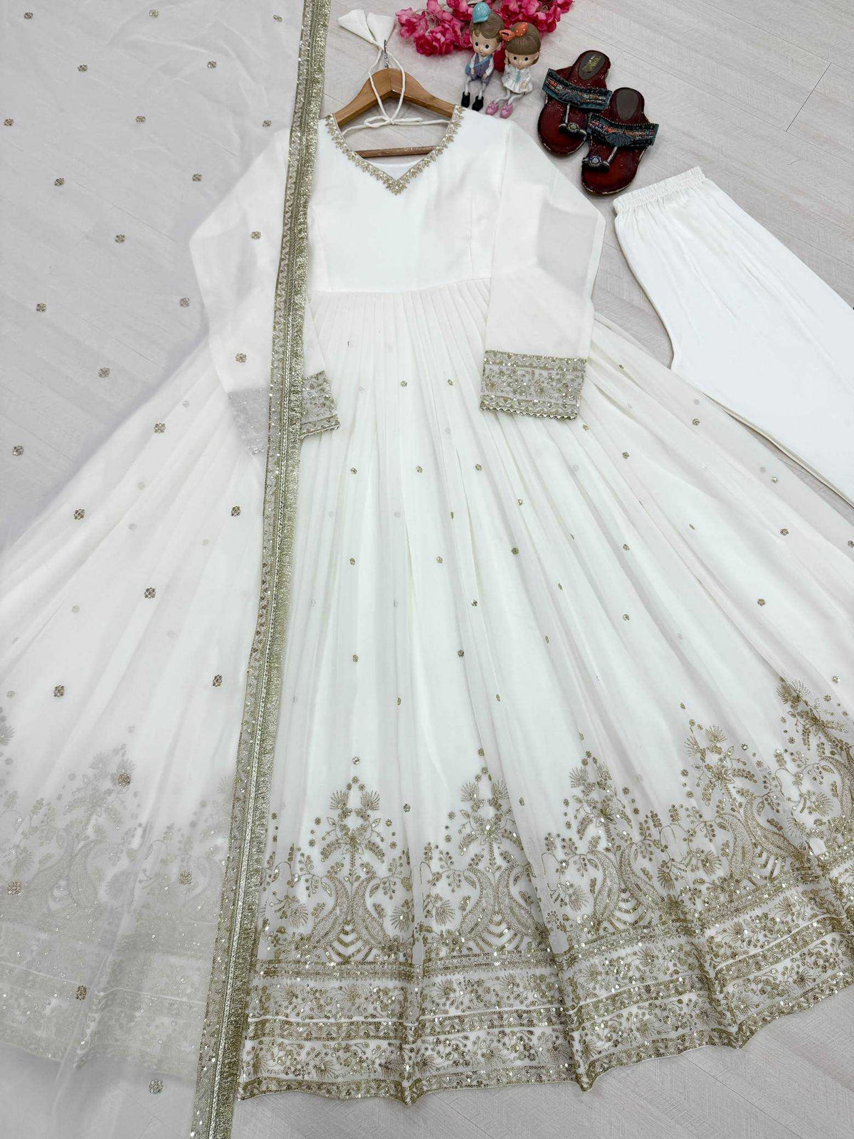 Faux Georgette Embroidery Gown 054