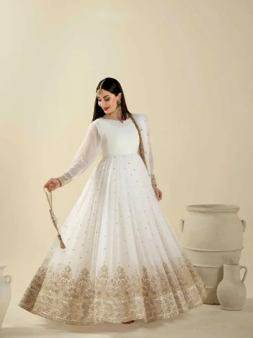 Faux Georgette Embroidery Gown 054