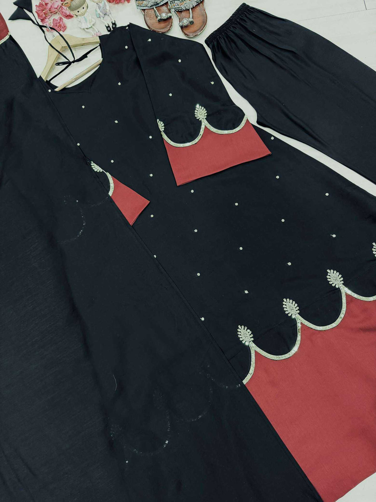 Premium Roman Silk Designer Suit in Black
