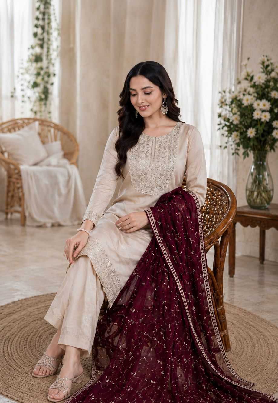 Heavy Roman Silk Designer Kurti