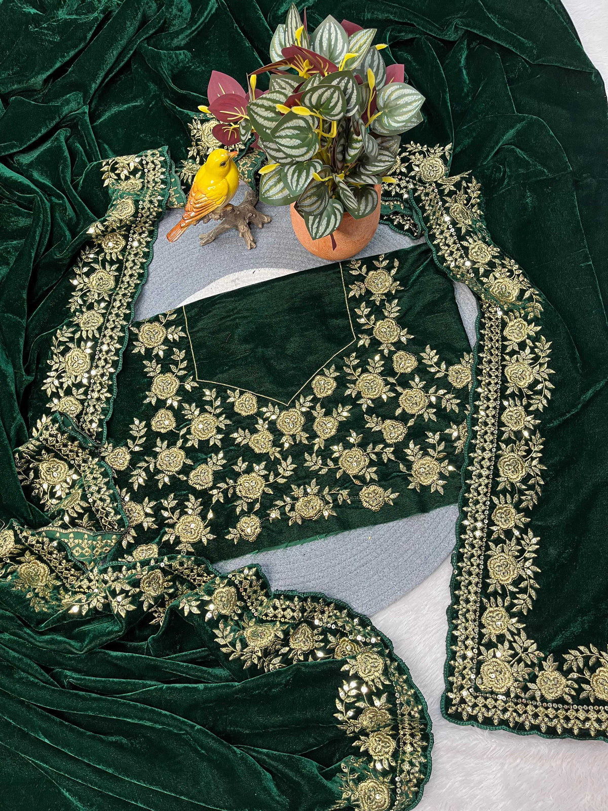 Viscose Designer Saree in Bottle Green