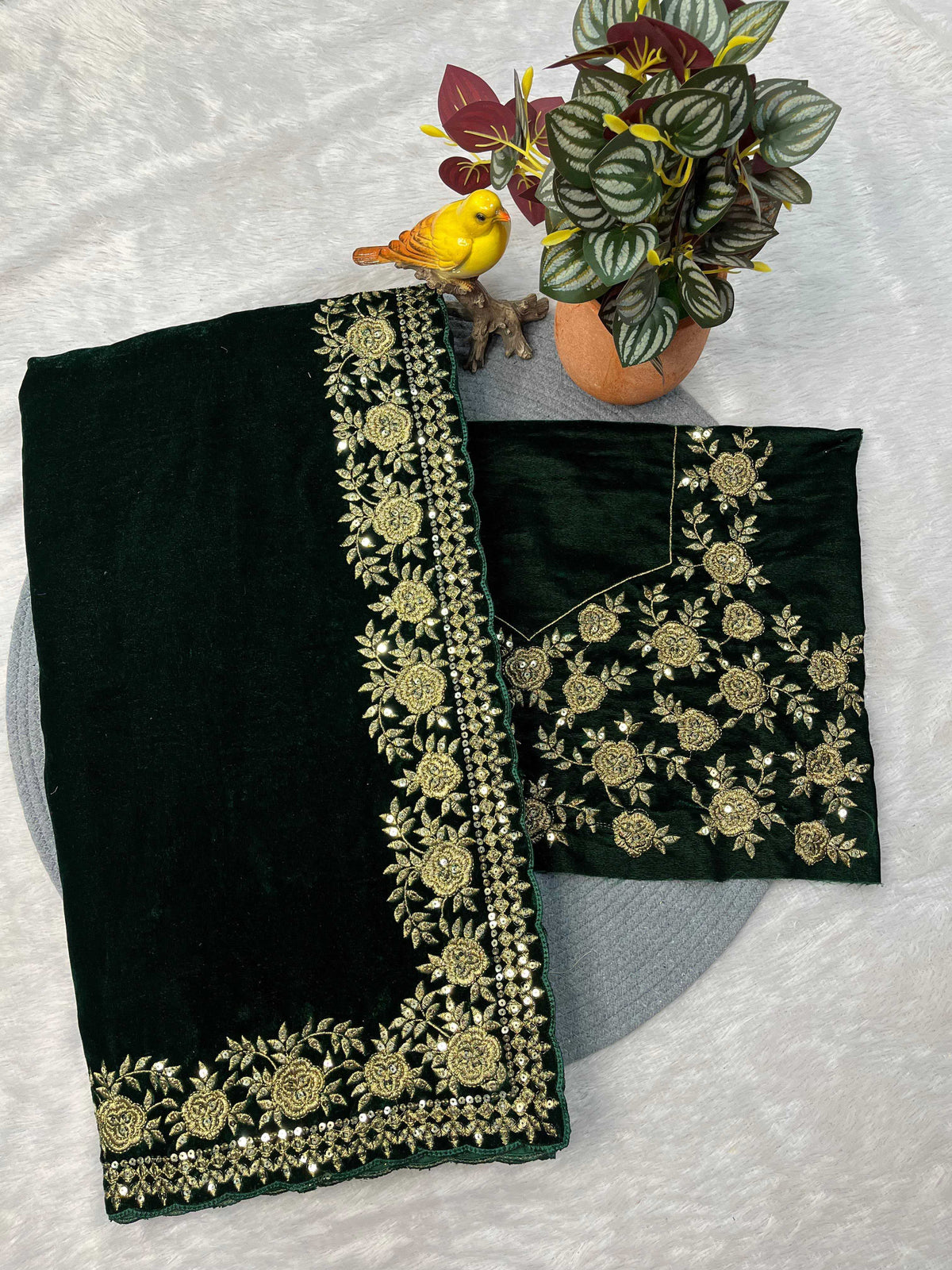 Viscose Designer Saree in Bottle Green