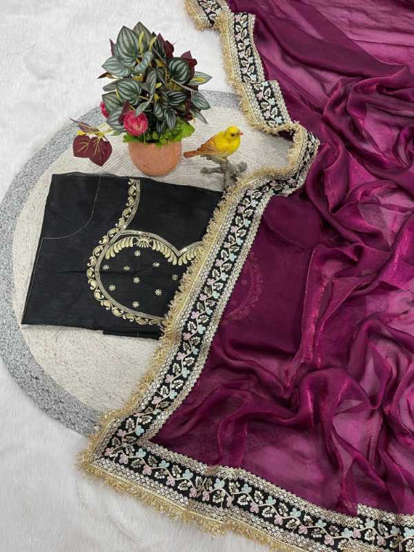 Satin Silk Embroidered Saree