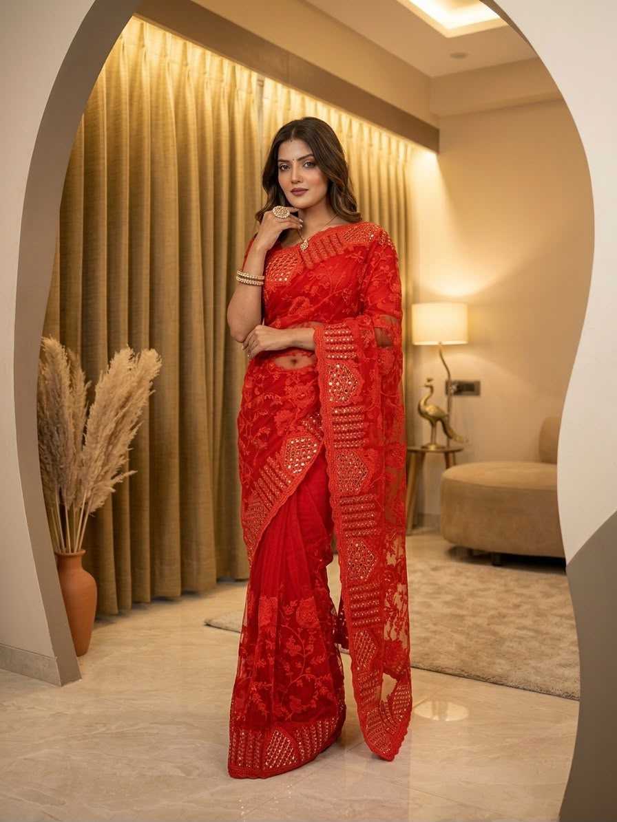 Tilak Butterfly Net Designer Saree