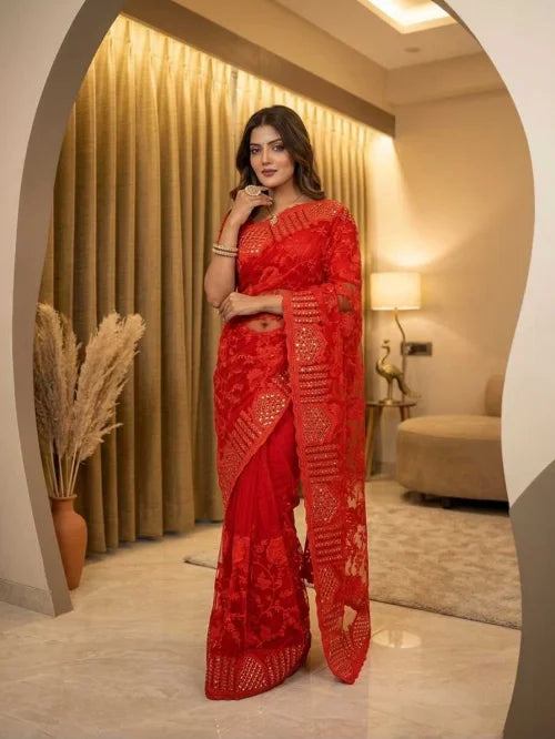 Tilak Butterfly Net Designer Saree
