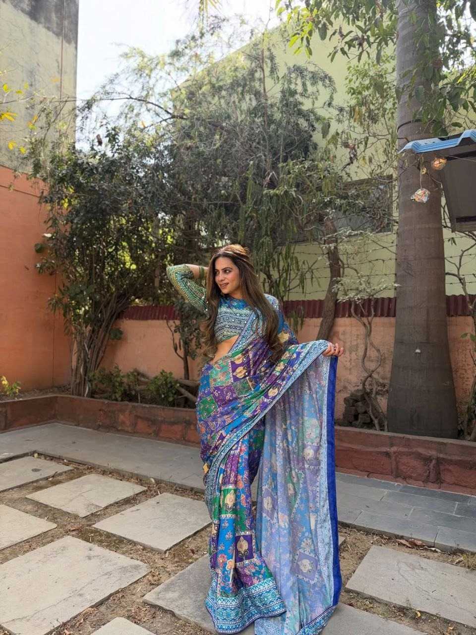 Chinon Silk Mirror Work Saree