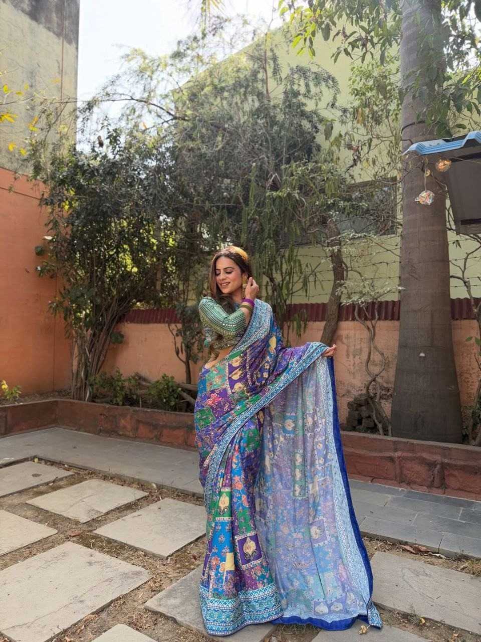 Chinon Silk Mirror Work Saree