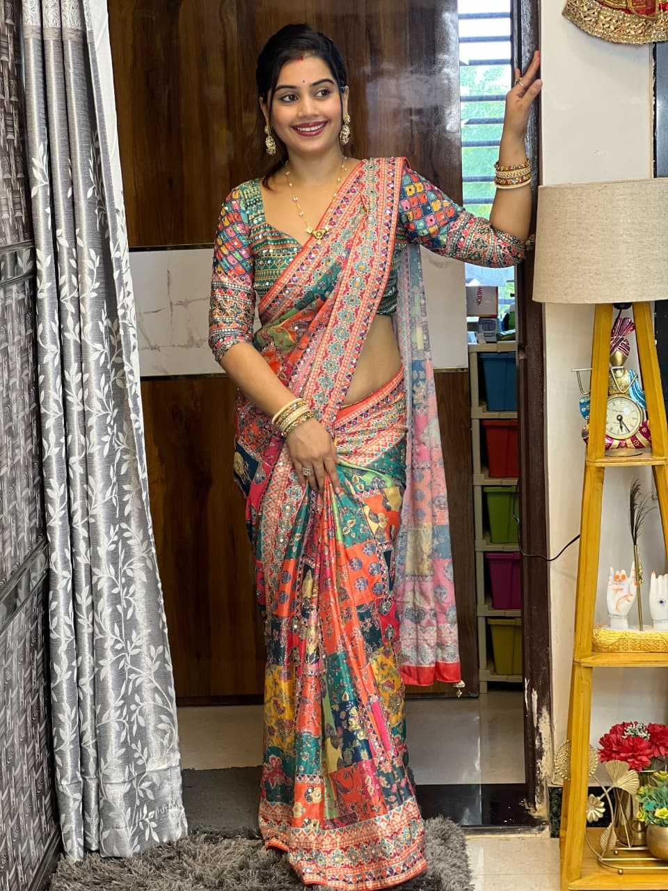 Chinon Silk Mirror Work Saree