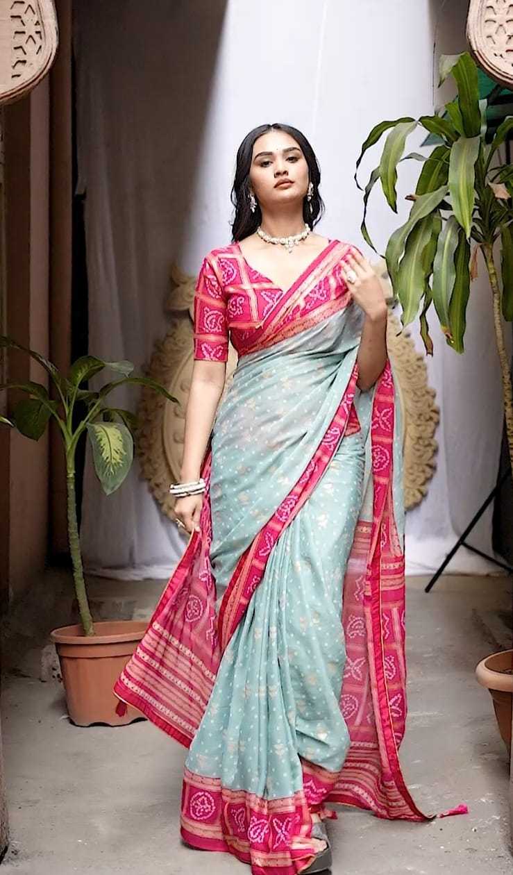 Dull Moss Printed Silk Saree