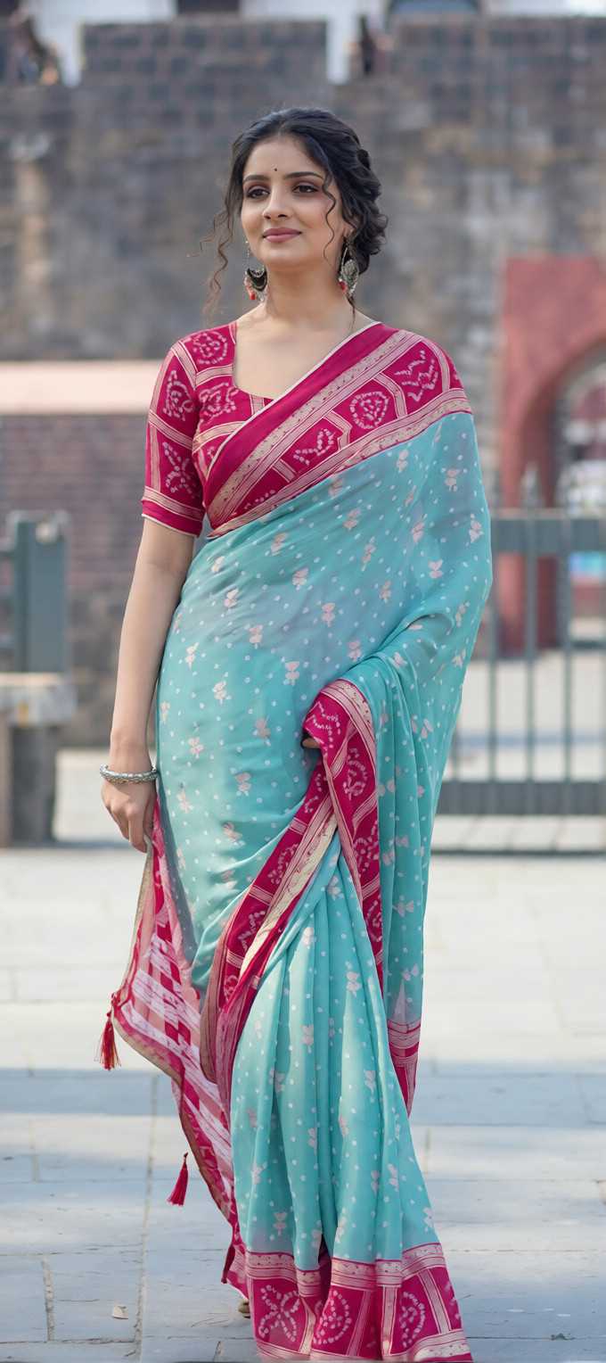 Dull Moss Printed Silk Saree