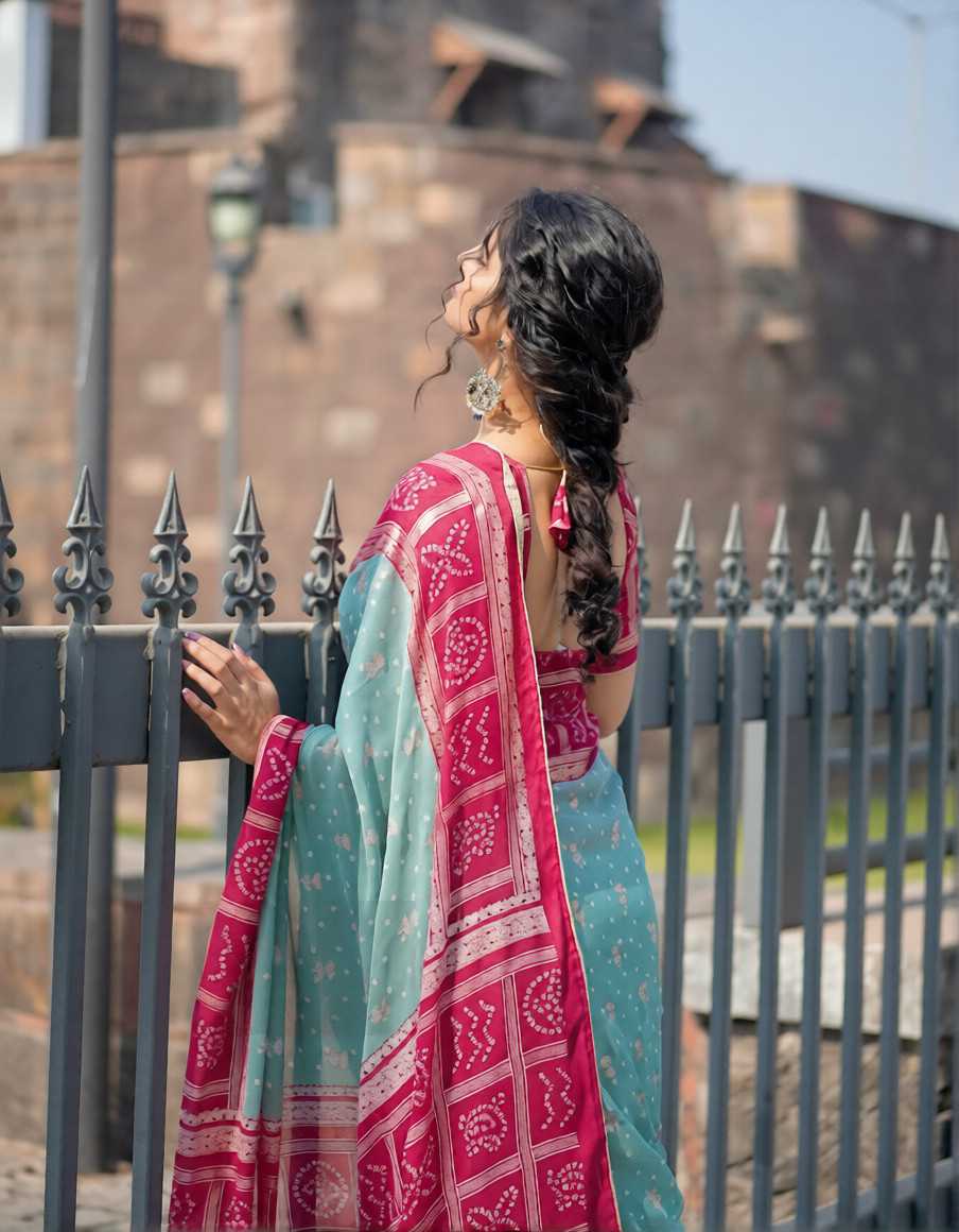 Dull Moss Printed Silk Saree