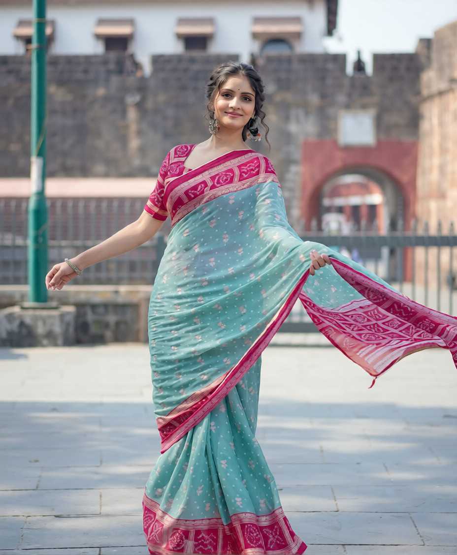 Dull Moss Printed Silk Saree