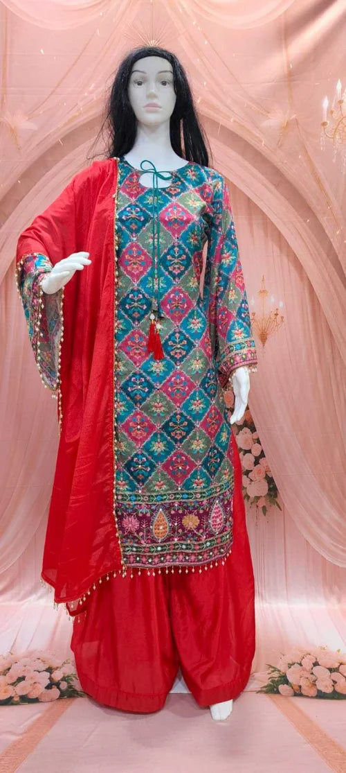 Chinon Silk Sharara Salwar Suit 010