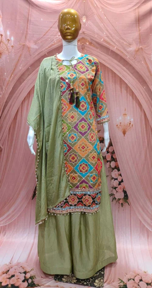 Chinon Silk Sharara Salwar Suit in Purple