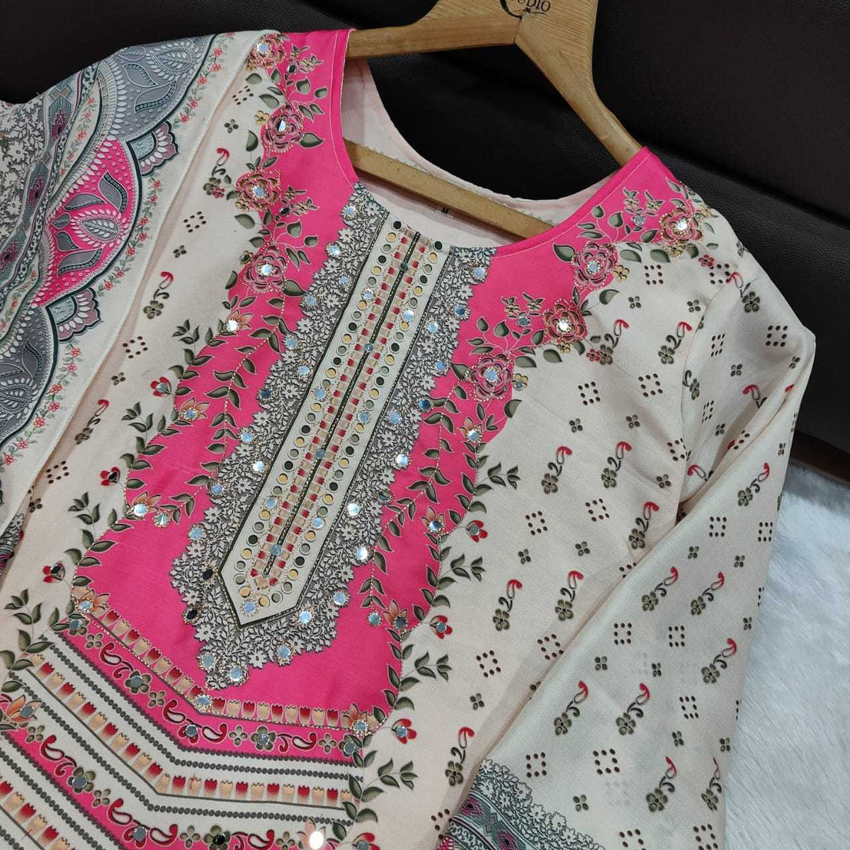 Pure Maslin Silk Embroidery Suit