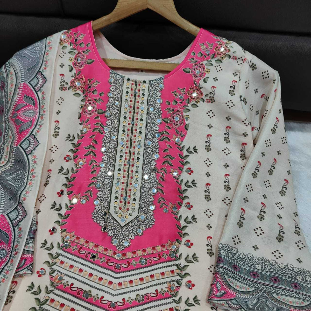Pure Maslin Silk Embroidery Suit