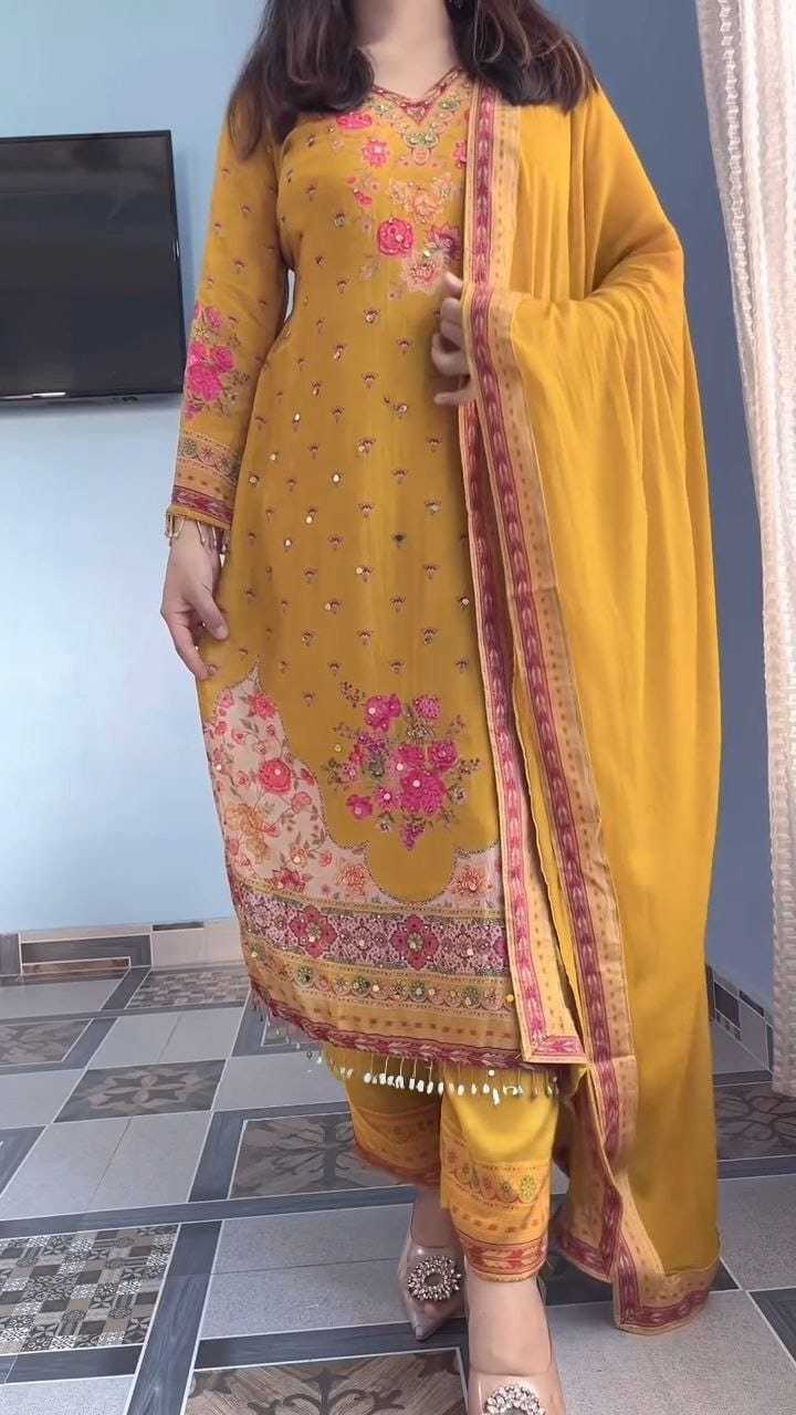 Work Chinon Silk Party Wear Kurti