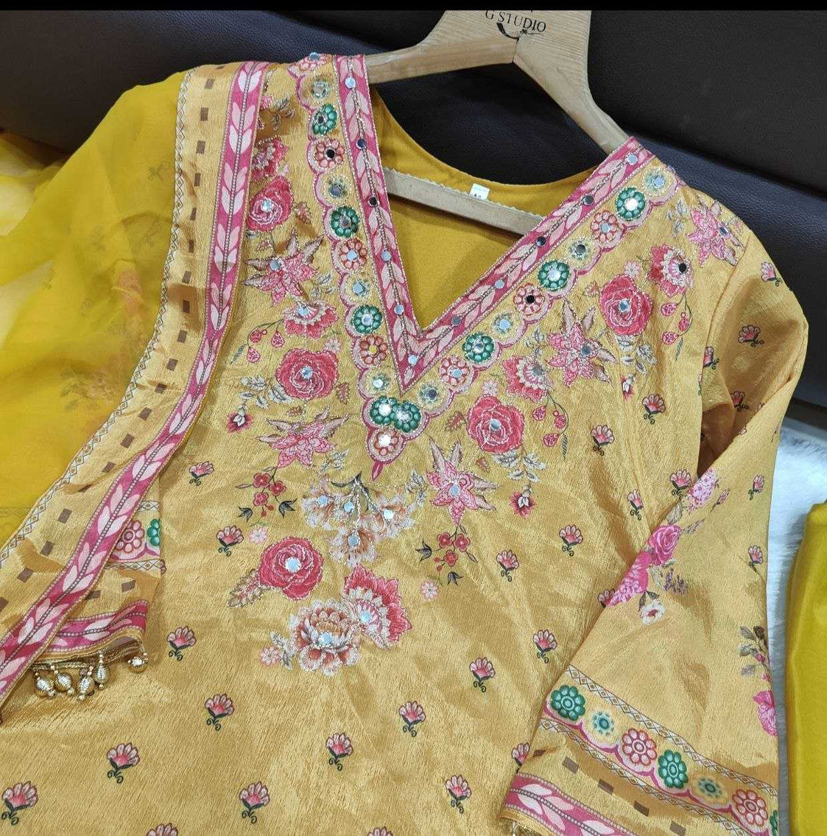 Work Chinon Silk Party Wear Kurti