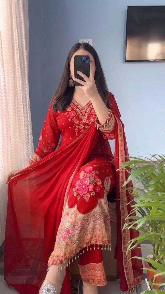 Work Chinon Silk Party Wear Kurti