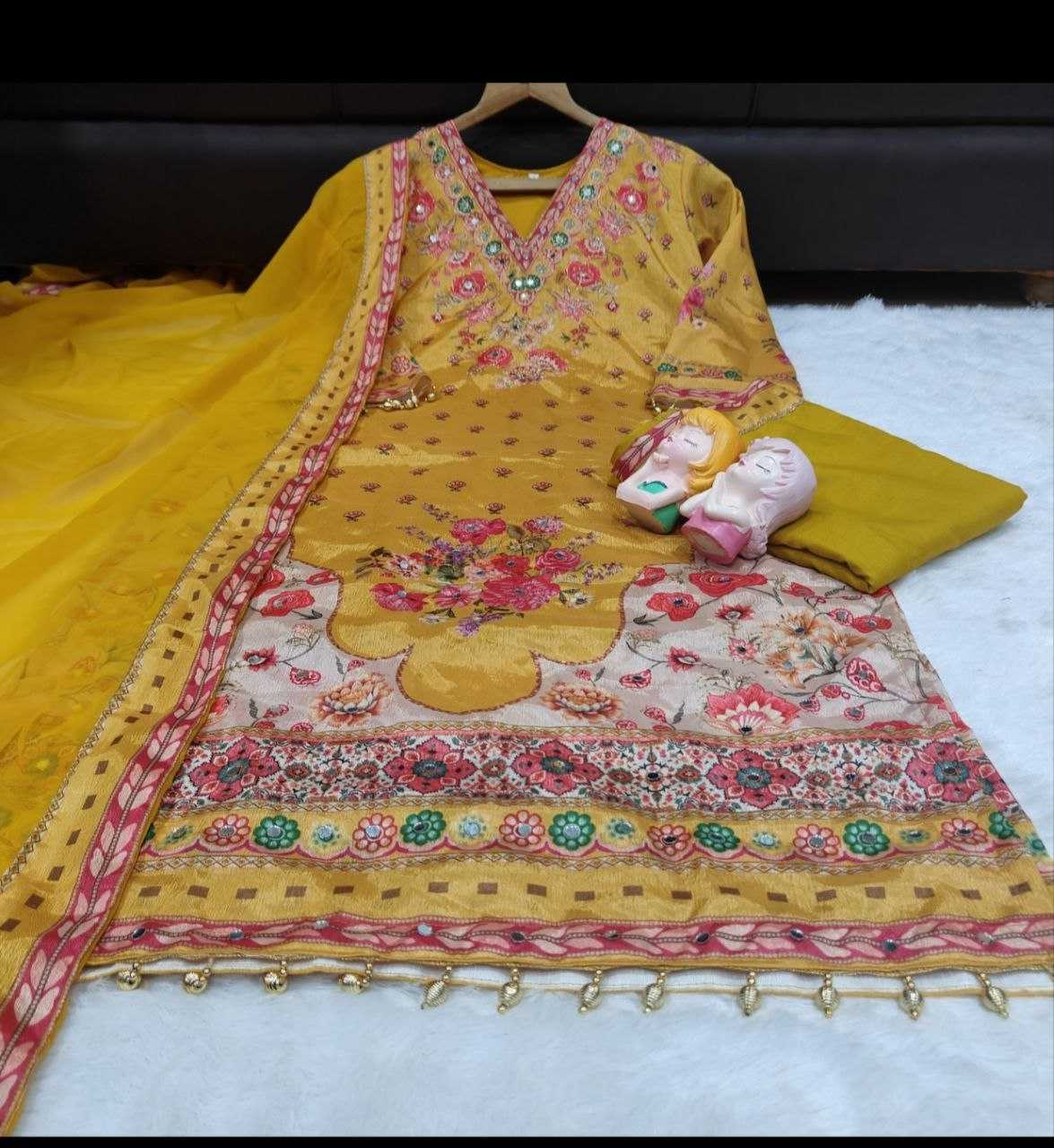 Work Chinon Silk Party Wear Kurti