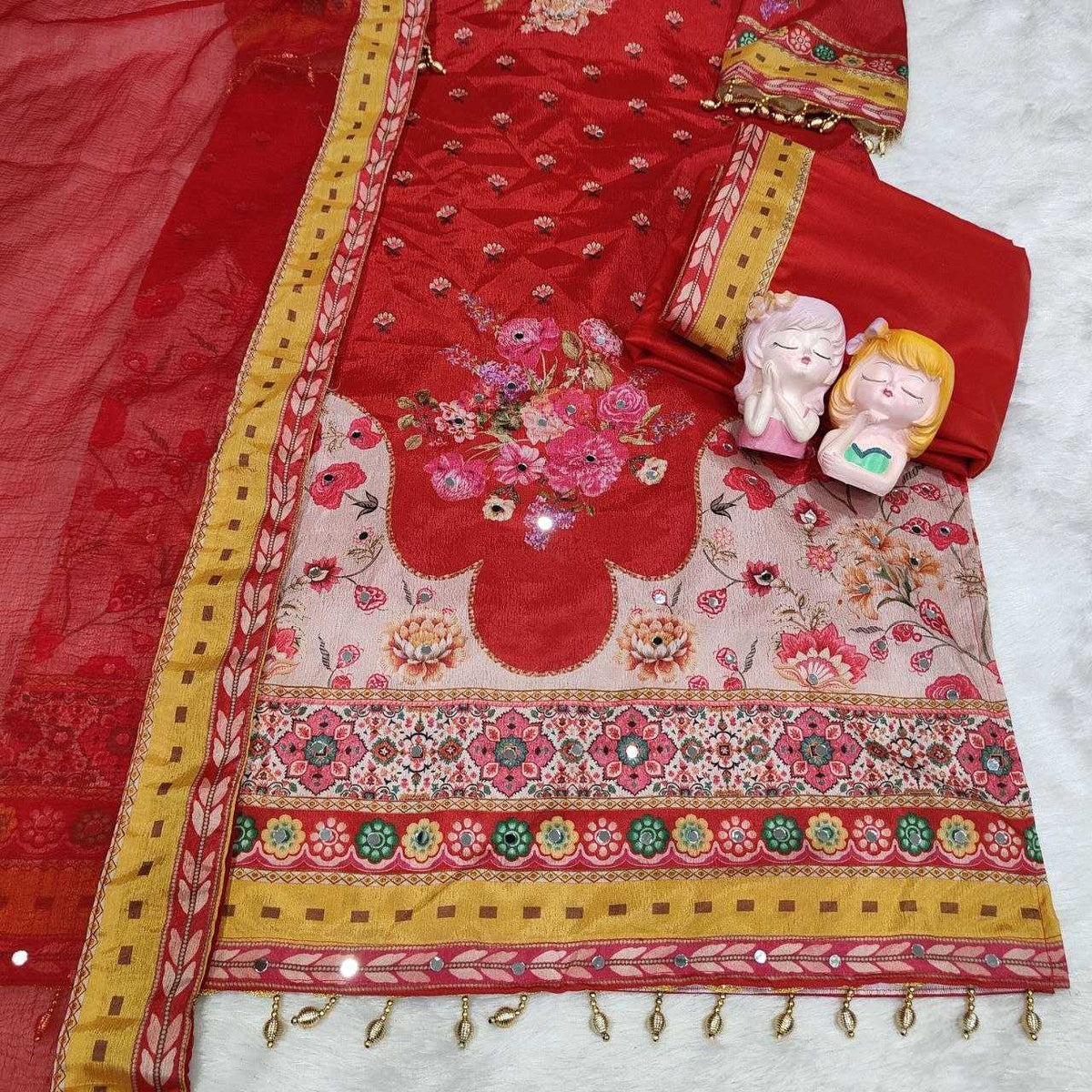 Work Chinon Silk Party Wear Kurti