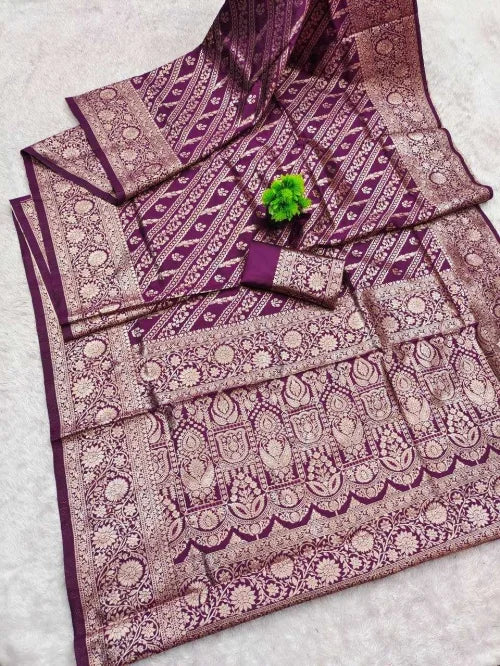 Banarasi Soft Silk Zari Border Saree in Purple