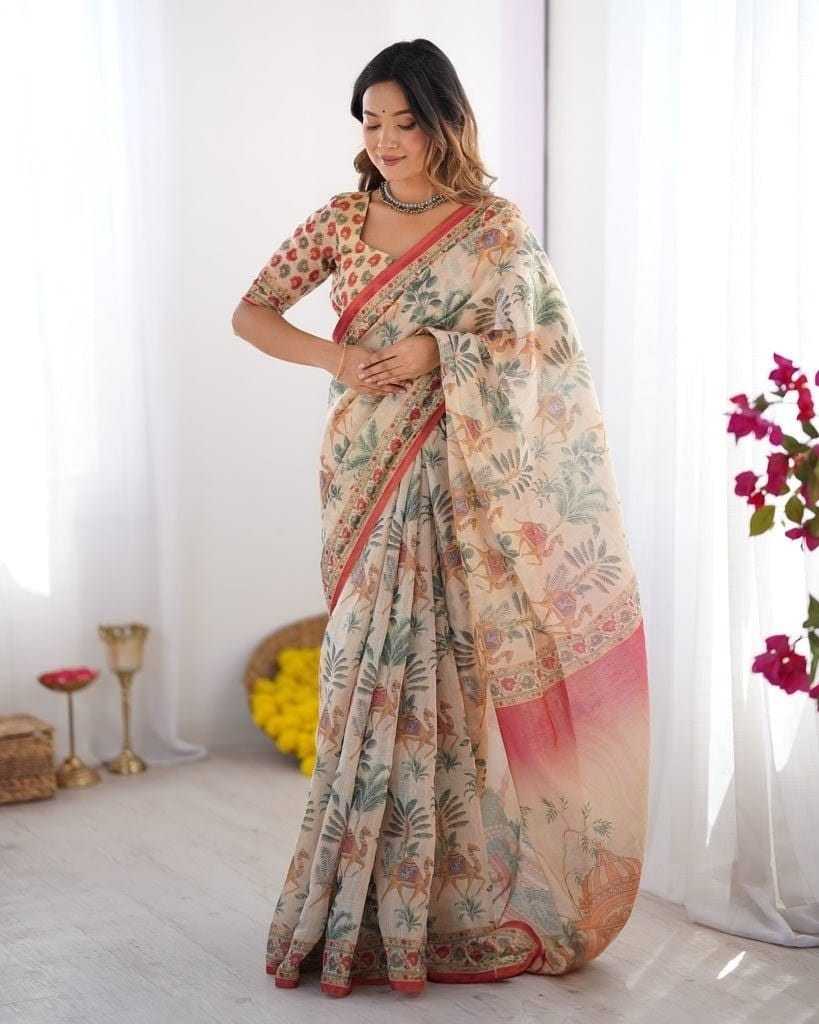 Linen Designer Silk Saree