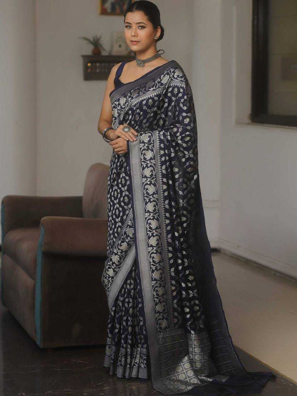 Banarasi Soft Silk Jacquard Saree in Sky Blue