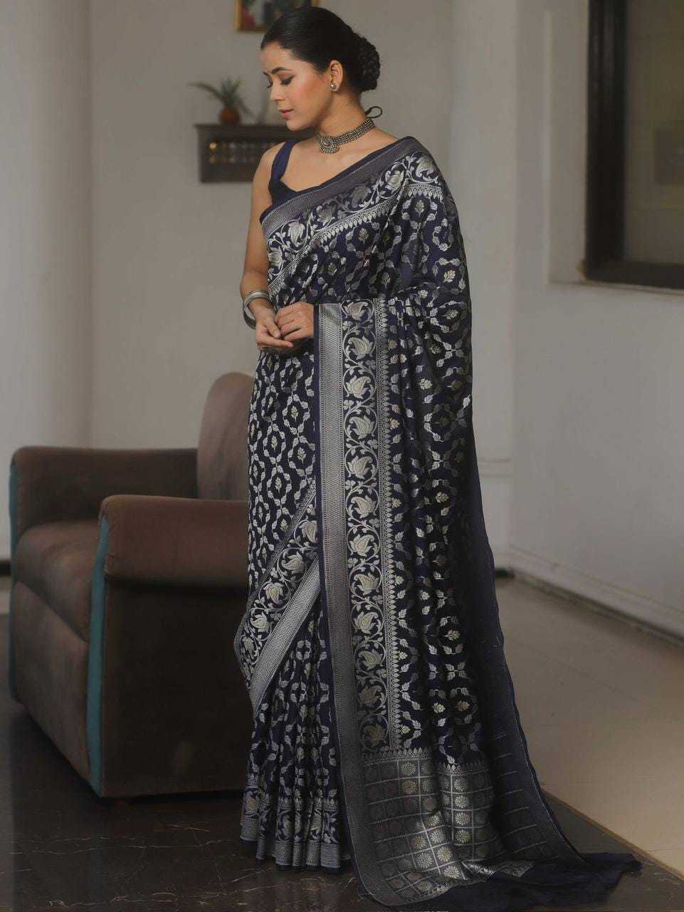 Banarasi Soft Silk Jacquard Saree in Sky Blue