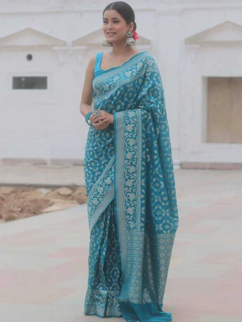 Banarasi Soft Silk Jacquard Saree in Sky Blue