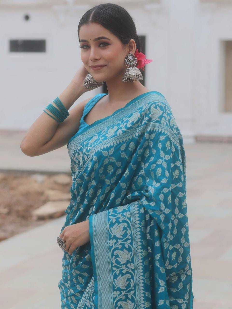 Banarasi Soft Silk Jacquard Saree in Sky Blue