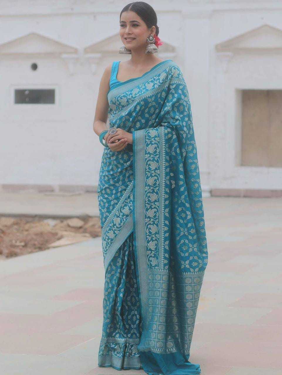 Banarasi Soft Silk Jacquard Saree in Sky Blue