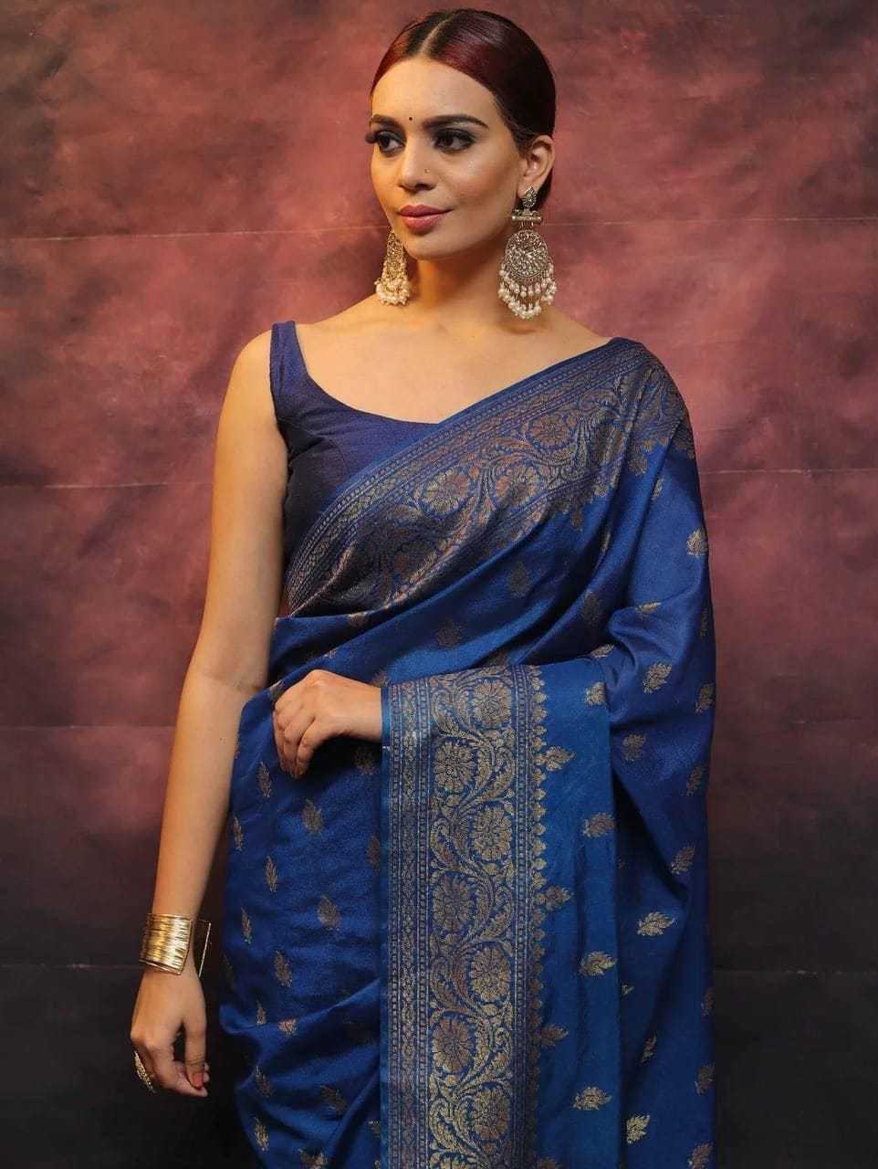 Banarasi Soft Silk Designer Saree in Navy Blue