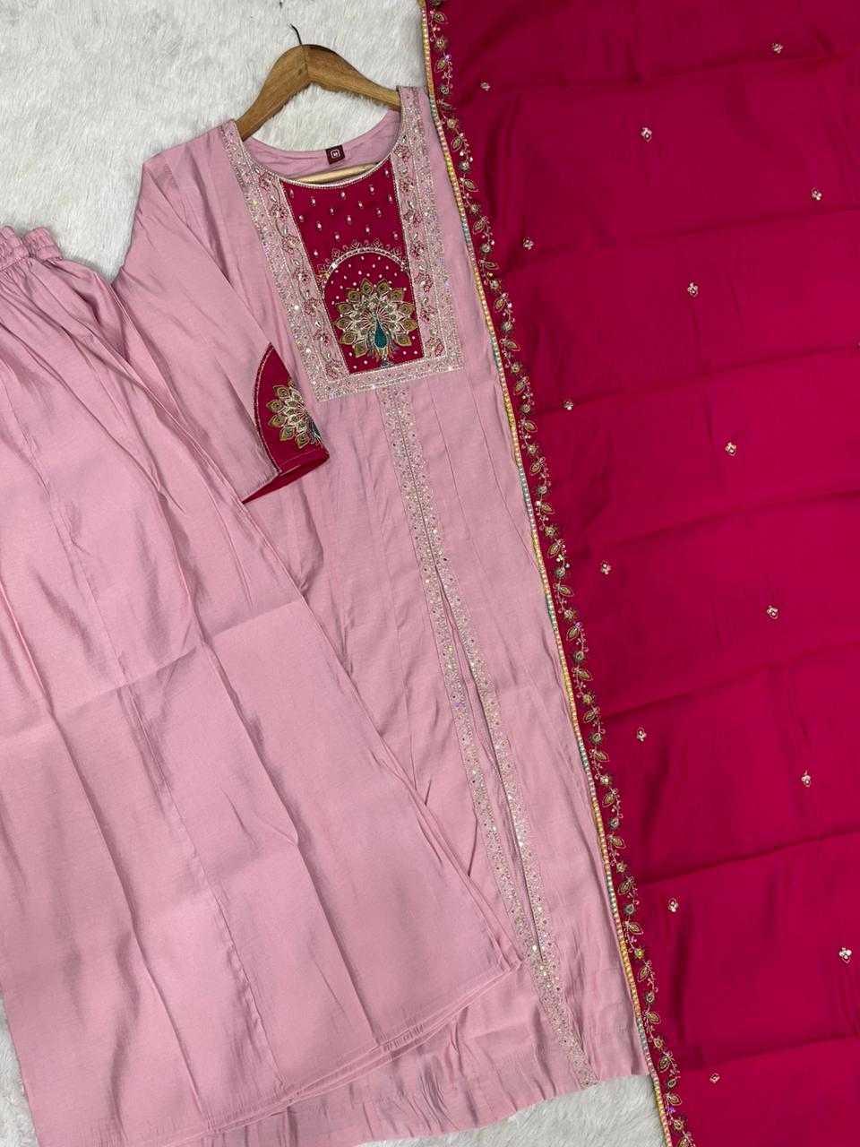 Heavy Roman Silk Anarkali Kurti in Baby Pink