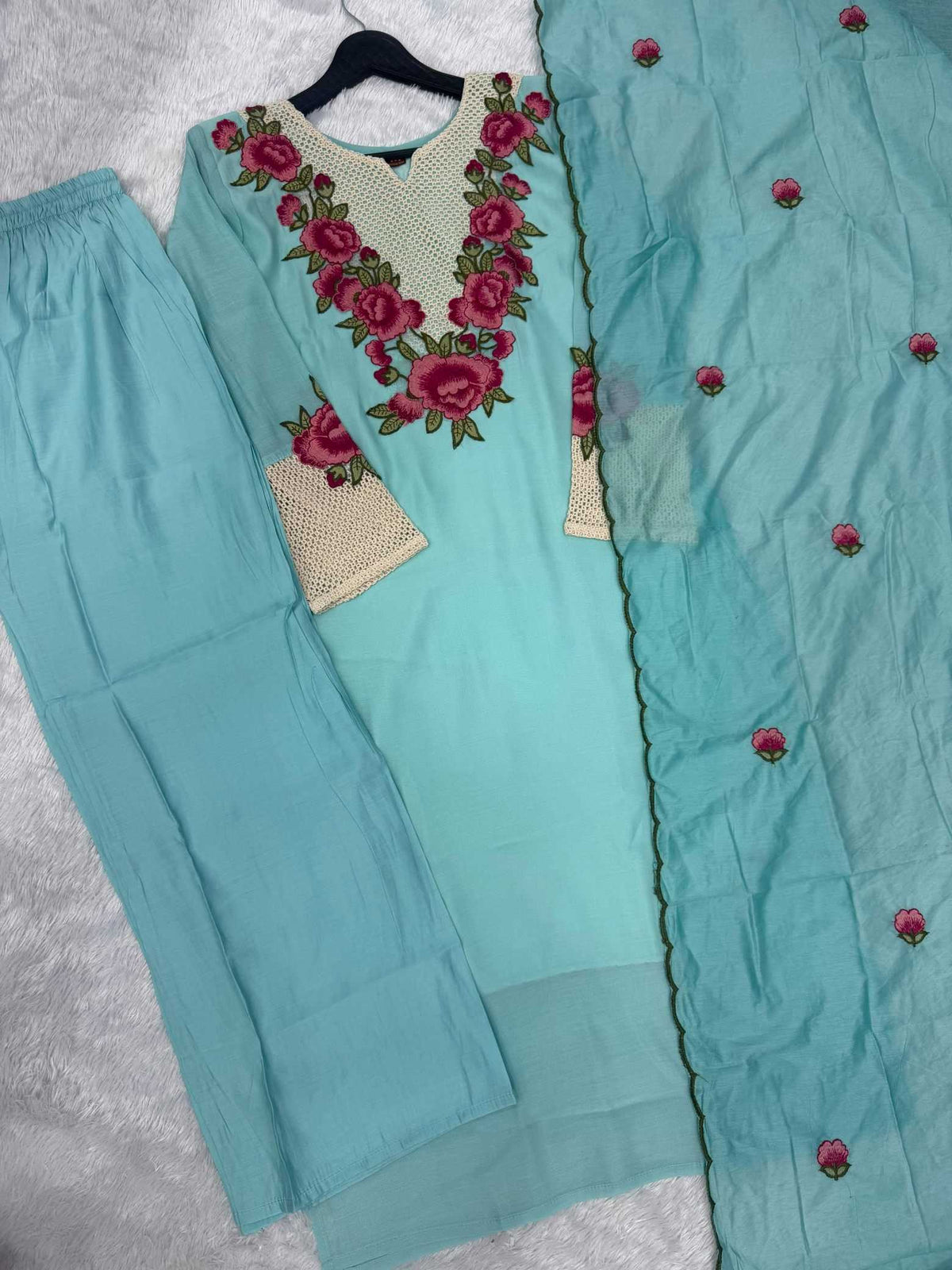 Crush Silk Embroidery Suit