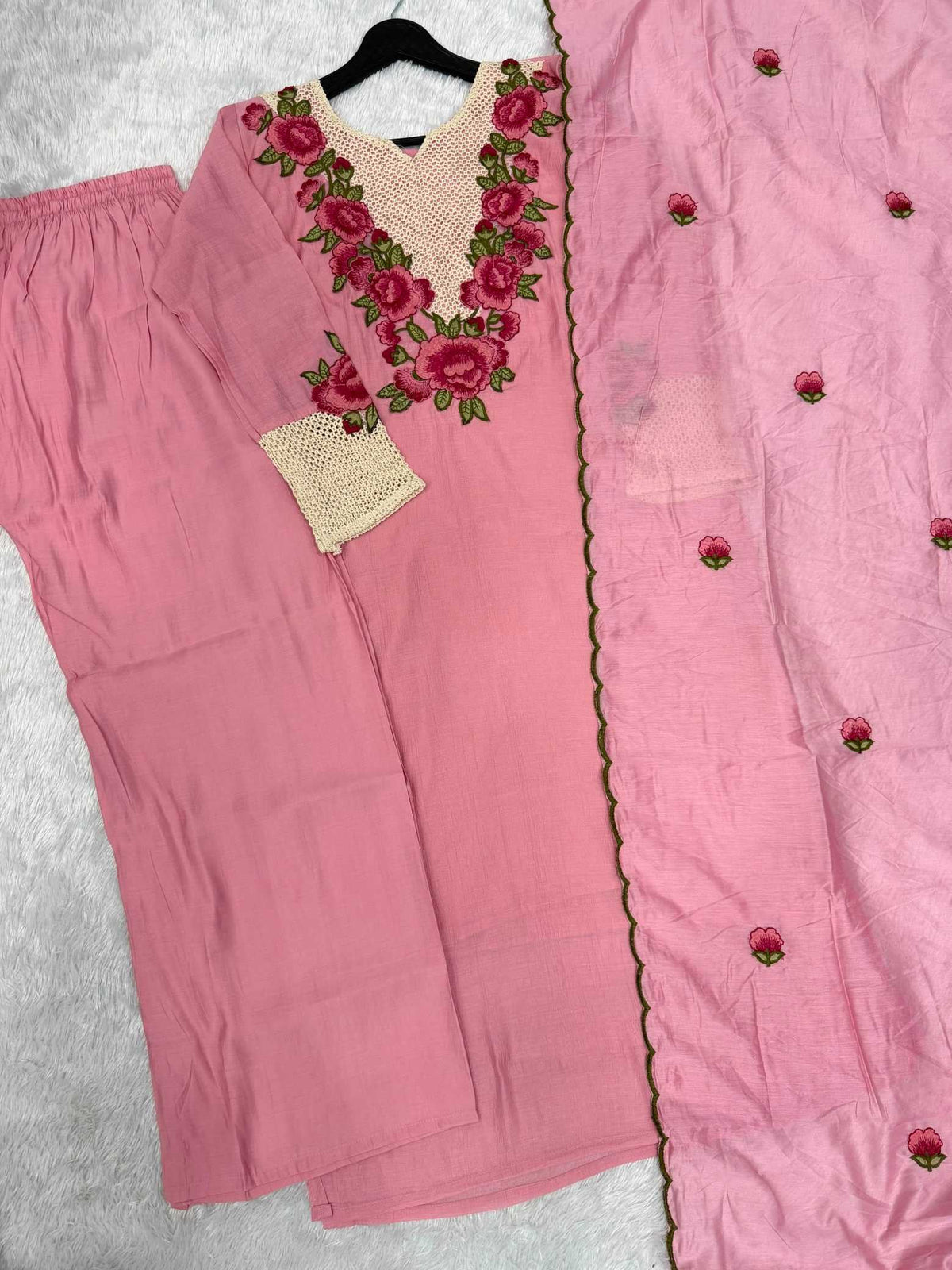 Crush Silk Embroidery Suit