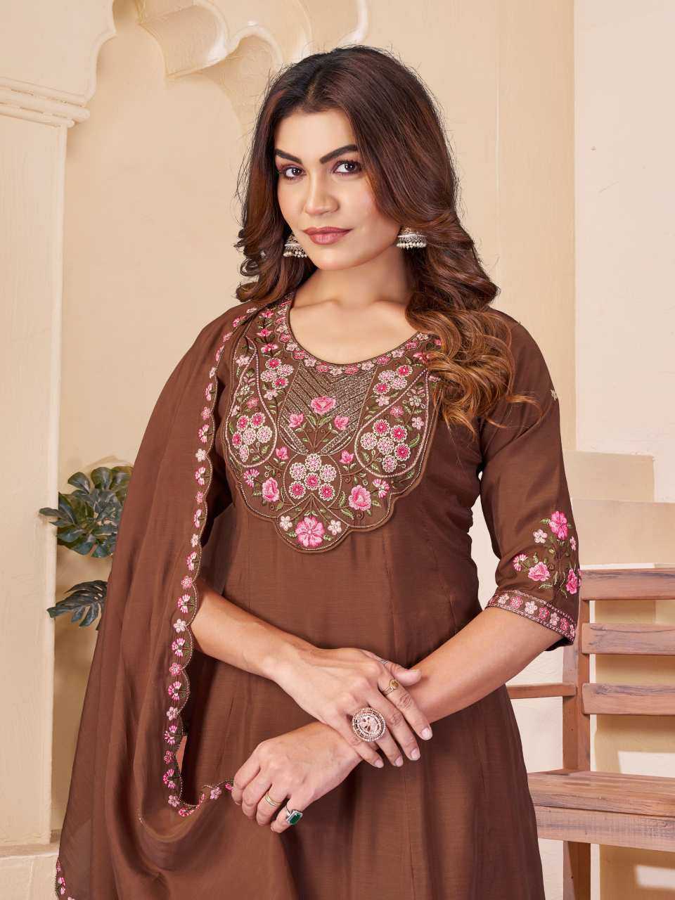 Chanderi Soft Designer Kurti in Brown