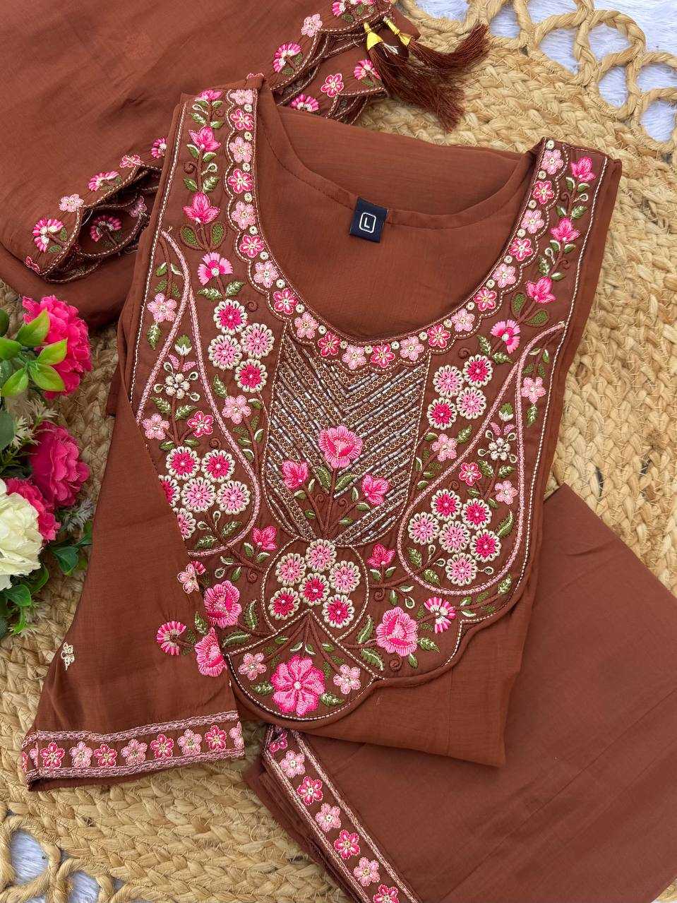 Chanderi Soft Designer Kurti in Brown