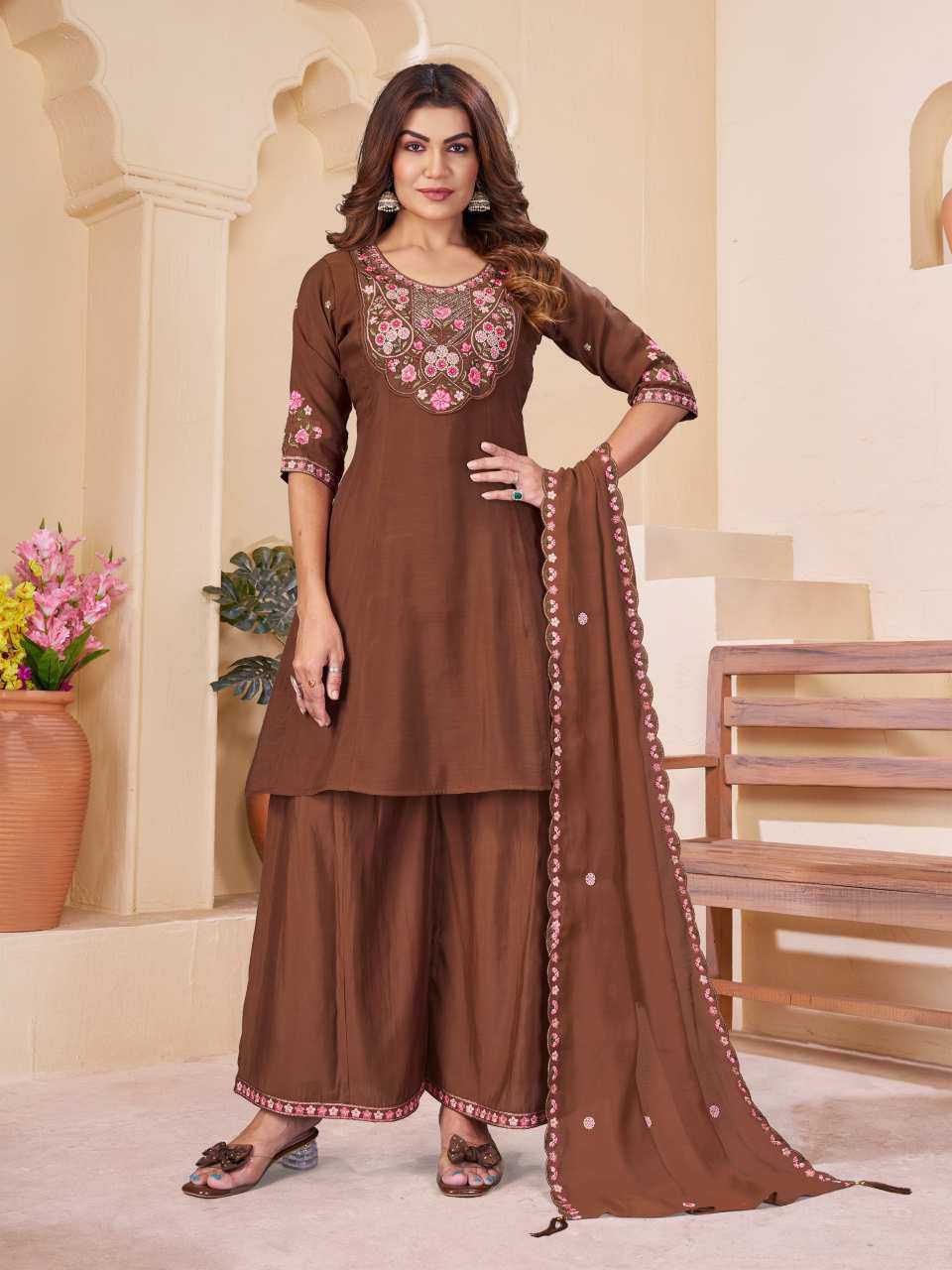 Chanderi Soft Designer Kurti in Brown
