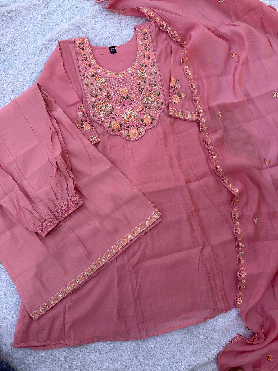 Chanderi Soft Designer Kurti in Brown