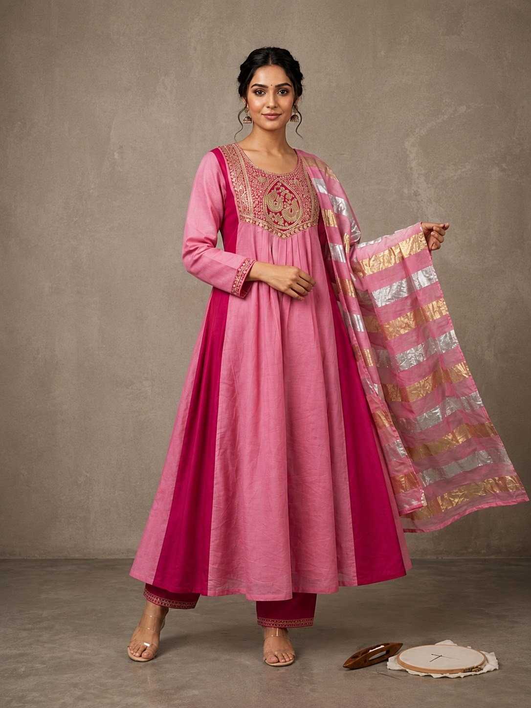 Chanderi Soft Anarkali Kurti