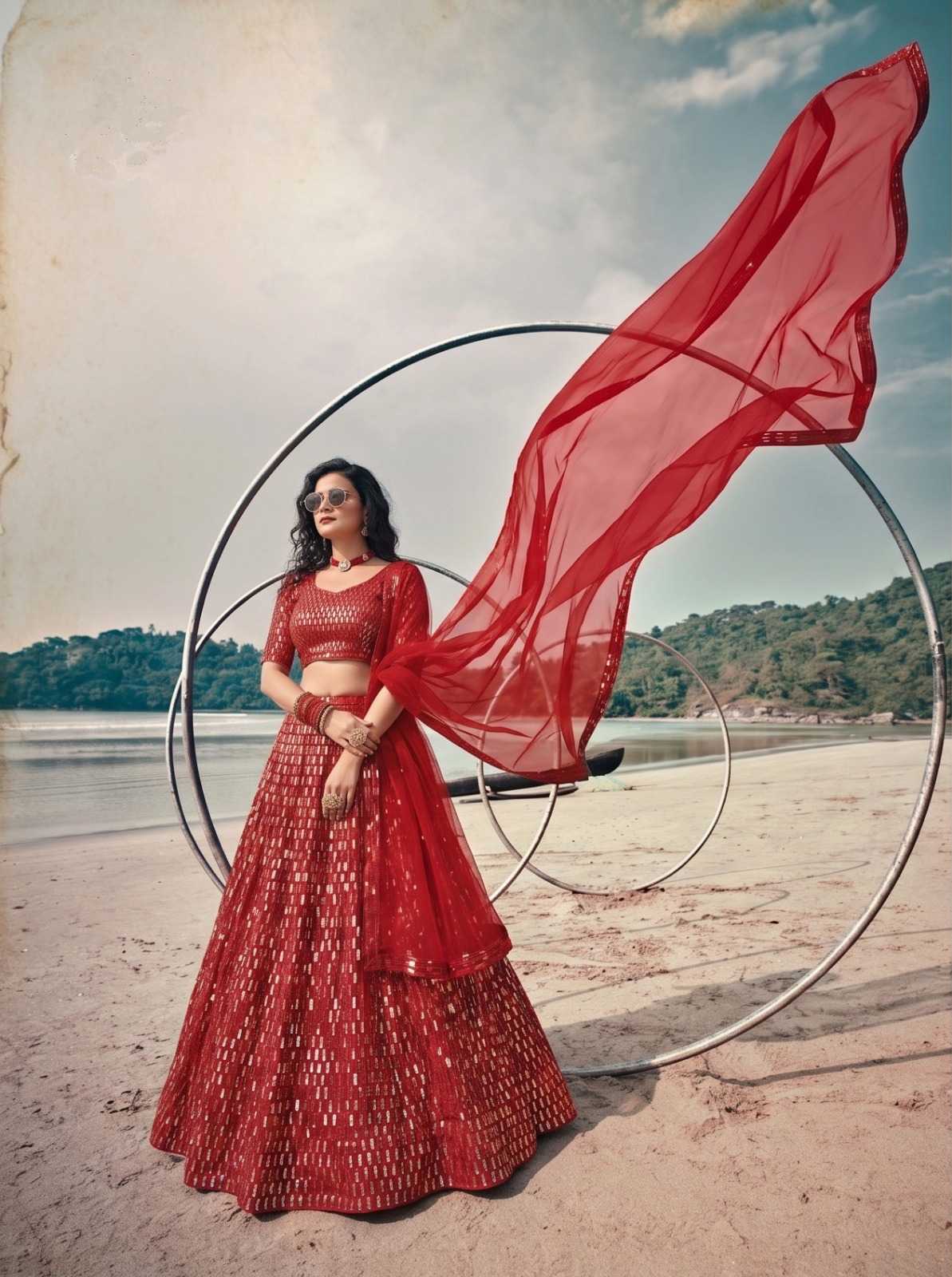 Butterfly Net Embroidered Lehenga