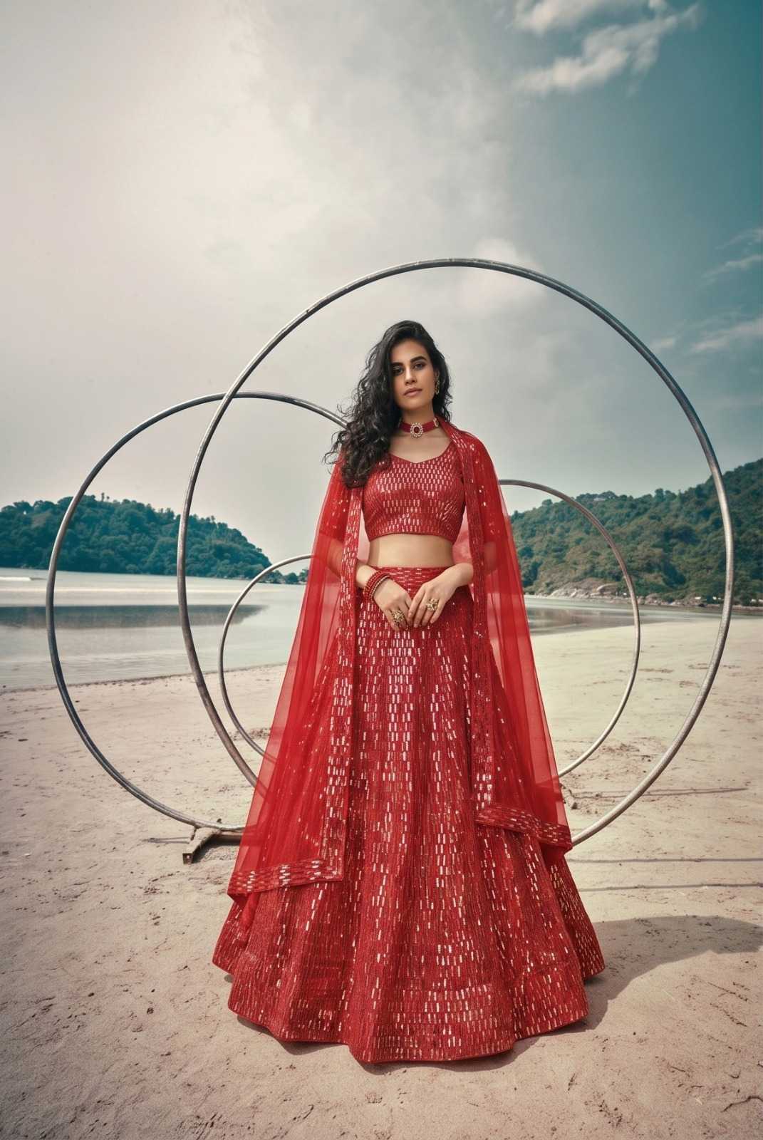 Butterfly Net Embroidered Lehenga