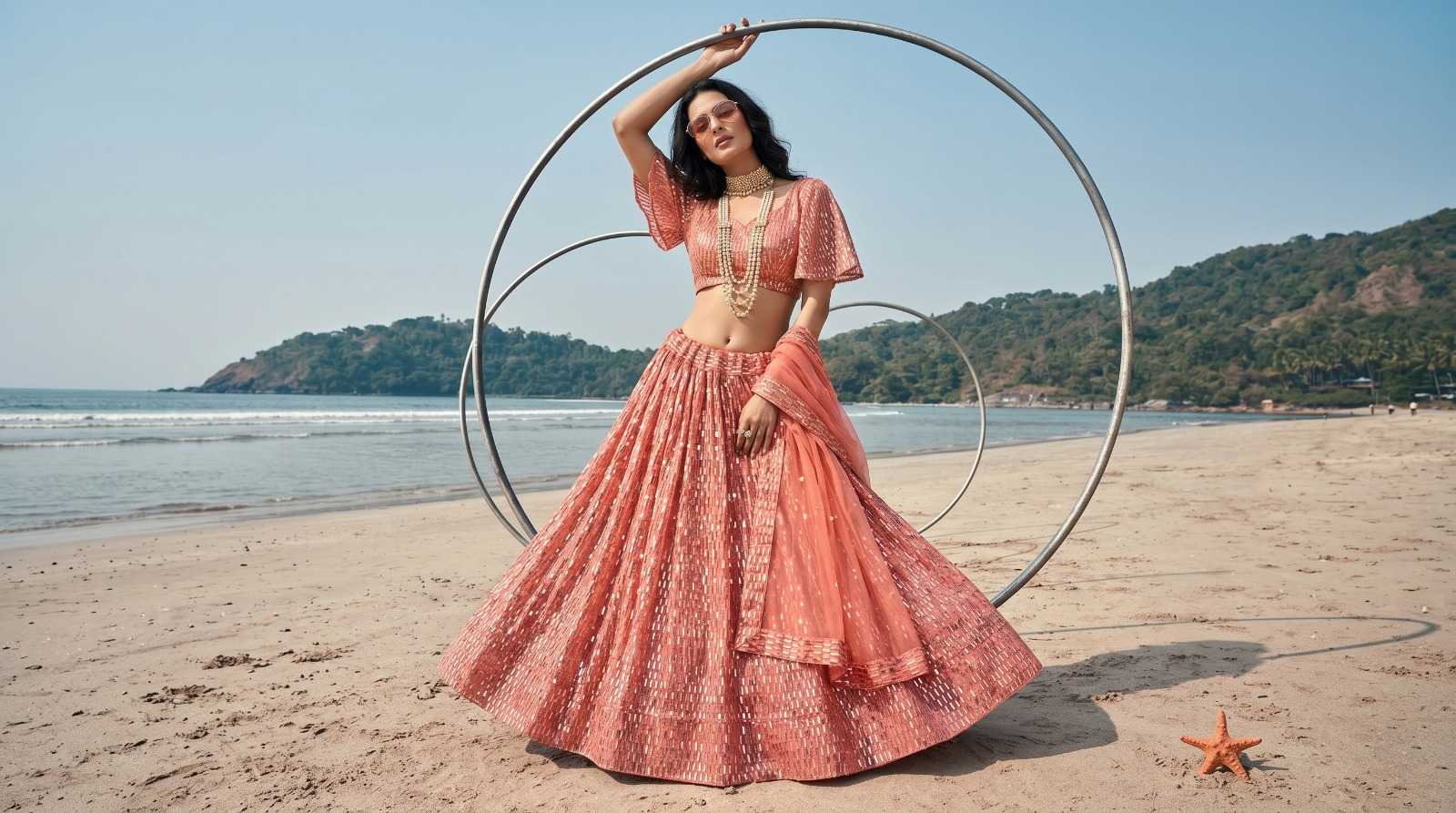 Butterfly Net Embroidered Lehenga