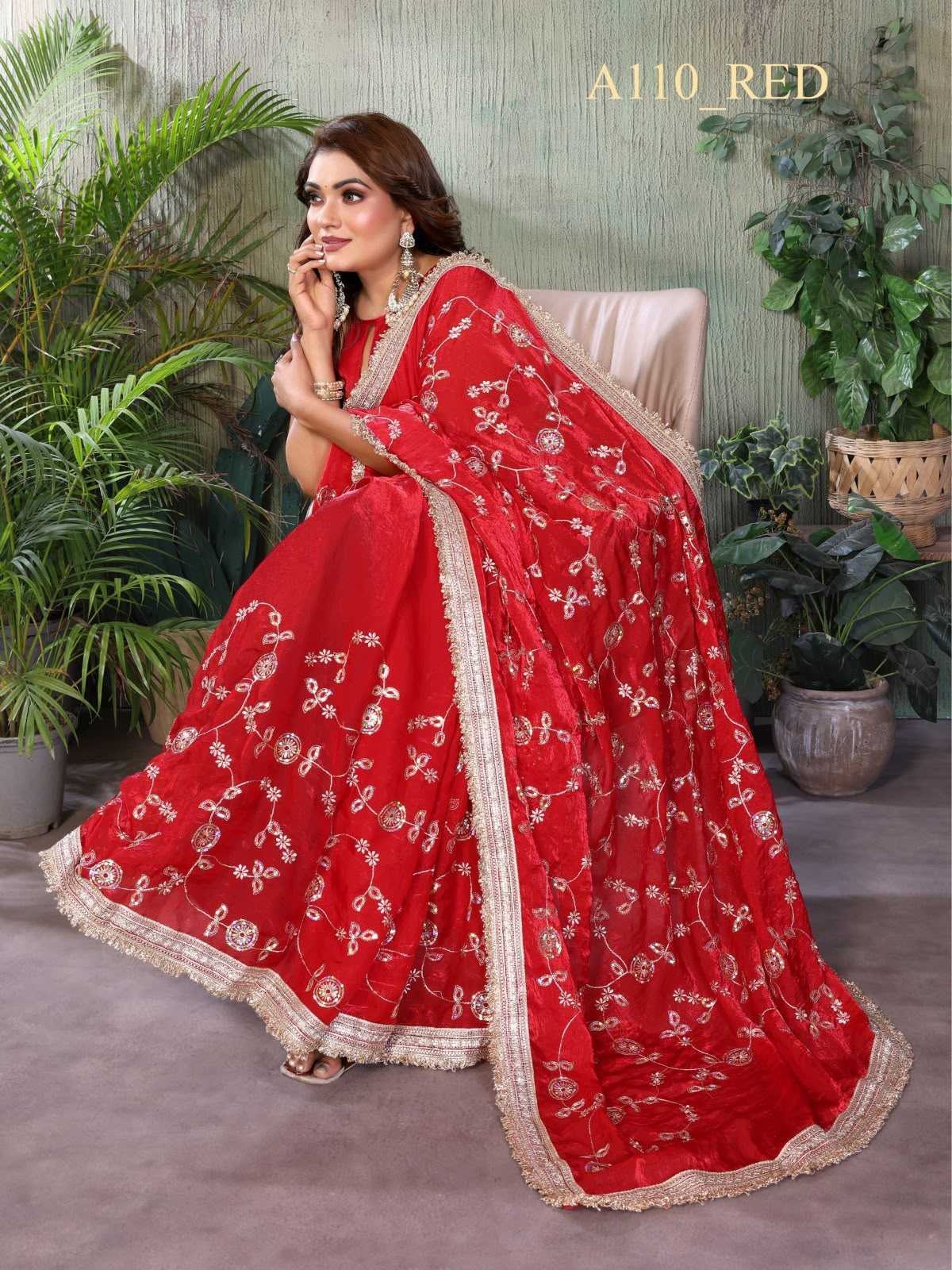 Satin Silk Embroidered Saree
