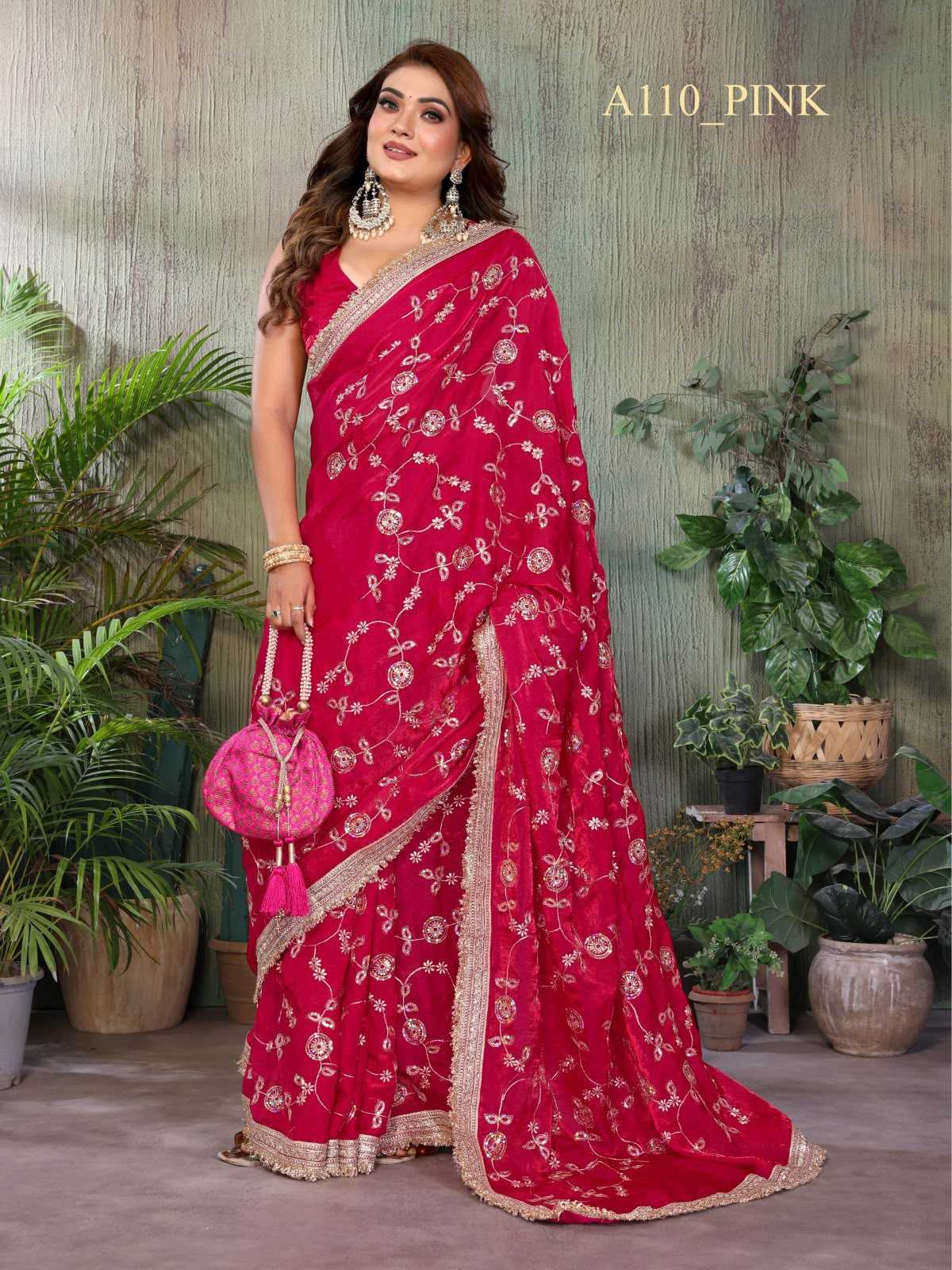 Satin Silk Embroidered Saree