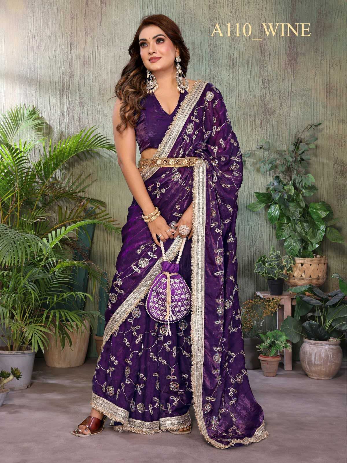 Satin Silk Embroidered Saree